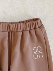 PrepCrw 2pcs/Set Boys' Collegiate Style Letter Graphic Hoodie And Sweatpants Set - Brown - View 3