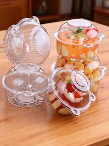 20/50 piezas Cajas desechables con forma de cabeza de oso para postres - Perfectas para fiestas, magdalenas y pasteles | Contenedores de plástico redondos para pasteles con tapa abatible - Blanco - Ver 9