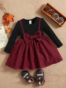 Emery Rose Kids Emery Rose Kids 可爱少女二合一大蝴蝶结前装饰连衣裙，舒适甜美，非常适合夏季和秋季的休闲日常穿着和上学穿着，学院风，母女装，上学日常穿着。 - 酒紅色 - 查看 2