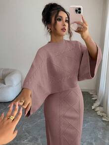 Elenzga Yellow Long Sleeve Top And Straight Skirt 2 Pieces Set, Elegant And Suitable For Party, Commute In Autumn/Winter