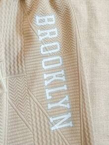 PrepCrw 2pcs/Set Boys' Collegiate Style Letter Print Long Sleeve Sweatshirt And Sweatpants Set - Khaki - View 6