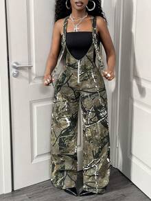 Slaydiva 女士牛仔连体裤，迷彩直筒牛仔连体裤，迷彩丛林主题服装，Y2K 时尚，适合户外、街头、日常、圣诞节、情人节和新年穿着。 - 彩色 - 查看 7