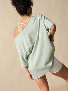 VARSIVA 字母印花宽松休闲圆领短袖T恤 - 綠色 - 查看 8