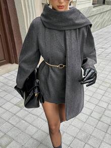 Siren Gaze 女士时尚通勤围巾外套，秋冬季 - 深灰色 - 查看 1