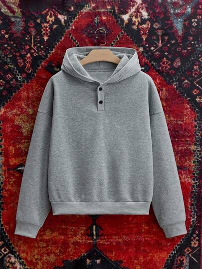 SWAVVY Men's Standard Size Casual Double-Buckle Hoodie, Plain Light Gray, Spring/Autumn Sweatshirt