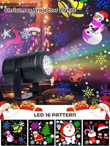 Teckwe 1 pièce Lumière de projection LED de Noël avec 16 motifs, lampe à projecteur alimentée par USB, lumière de décoration de scène de projection extérieure, décor de chambre, décor de Noël, décor de fête, décor de vacances, cadeau de Noël, décoration d'arbre de Noël - couleur - Voir 3