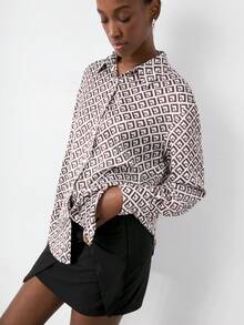 Maija Camisa casual de manga larga con botones y estampado completo para mujer, blusa elegante para mujer - Marrón - Ver 4