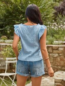 KARISMINA 方领荷叶边夏季衬衫 - 淺藍色 - 查看 2