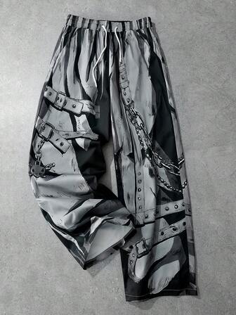 Street Life Conjunto de sudadera y pantalones de hombre con estampado de dibujos animados, para otoño/invierno