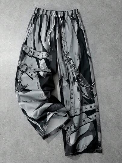 Street Life Men's Cartoon Streetwear Sweatshirt And Pants Set, Autumn/Winter