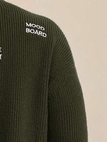 SWAVVY Jersey de cuello redondo con ajuste holgado para hombre con bordado de eslogan, otoño/invierno - Verde militar - Ver 7