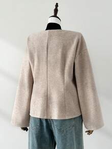 Auralis Plus-Size Women's Autumn/Winter Fashionable Casual Loose Comfortable Everyday Warm Apricot Long-Sleeved Button-Down Coat, Women's Winter Jacket ,Simple Style