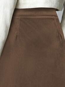 SHEIN LUNE 女款燈芯絨高腰百搭裙 - 咖啡棕 - 查看 3
