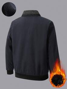 Manfinity Homme 男士休闲百搭抓绒长袖外套，秋冬季 - 灰色 - 查看 2