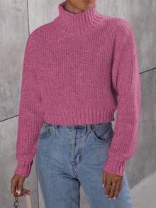 Calvaya Sweater Turtleneck Polos Kasual, Musim Gugur/Musim Dingin - Berwarna merah muda - View 6