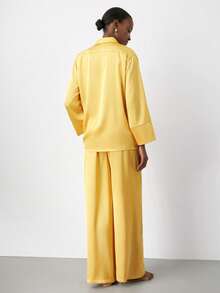 Maija 2pcs Women's Solid Color Drop Shoulder Long Sleeve Front Button Fashionable Shirt Set