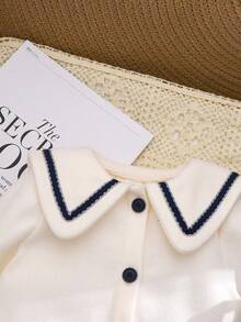 SHEIN 2件套女婴可爱羊毛无袖连衣裙和撞色彼得潘领长款开衫套装 - 黑色 - 查看 8