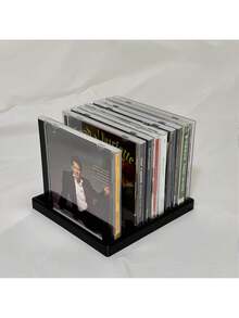 Retro Style 3D Printed CD/DVD Storage Rack - Holds 12 Discs, Fashionable Black Plastic Storage Box For Desktops, Suitable For Music And Game Disc Collection, Music CD Rack | CD Display Rack, CD Album Storage, CD Storage Box, Shelf Divider, CD Disc Organizer