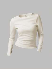 SHEIN Girlism Áo nỉ cổ tròn trơn màu cơ bản dành cho bé gái tuổi teen (Đen, Trắng, Xám) - Nhiều màu - Xem 5