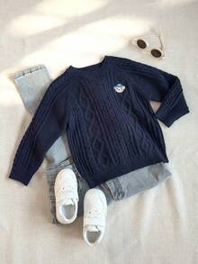 PrepCrw 男童学院风小熊刺绣针织毛衣 - 藍色 - 查看 3