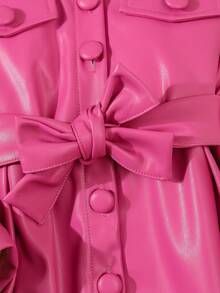 SHEIN Elladie kids Young Girls Casual Fashion Single-Breasted Leather Belt Jacket Kpopdress Kpopdoll