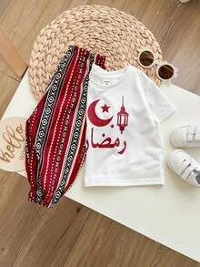 男婴休闲条纹短裤和白色T恤套装 - 白色 - 查看 5