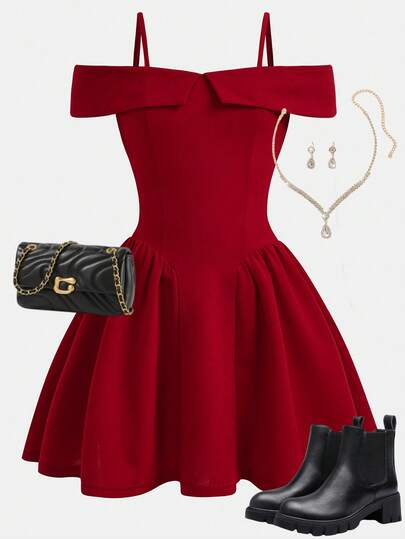 Girlism Tween Girls Elegant Woven Red Cinched Waist Off Shoulder A-Line Dress,Wedding,Suitable For Christmas Dress, Red Bell Sleeve Snug Fit Off Shoulder Top, New Year Girls Outfit, Girls Red Dress, Girls Birthday Dress, Girls Club Wear, Girls Wedding Guest Dress, Back To School, Christmas