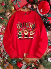 Manfinity Homme Hanorac de Crăciun pentru bărbați, mărime standard, cu model drăguț de ren, cu umeri căzuți, potrivit pentru întâlniri în cuplu, reuniuni în familie, ieșiri de Crăciun, cadou pentru iubit