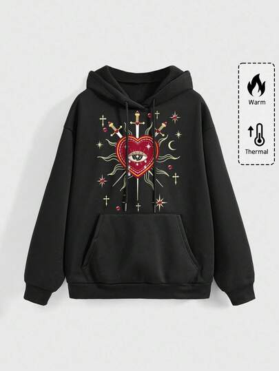 Goth Sweat-shirt à capuche ample pour femmes avec imprimé graphique de style palace