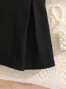 SHEIN 2件套女婴可爱羊毛无袖连衣裙和撞色彼得潘领长款开衫套装 - 黑色 - 查看 15