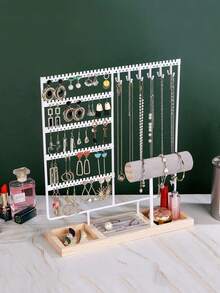 1pc Wooden Detachable Desk/Counter Earring Display Stand, Jewelry Necklace Organizer Holder Gifts For Women Sun Travel Cool Back To School - Multicolor - View 14