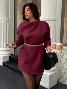 Easura Plus Size Fashionable Woolen Scarf Coat, Autumn/Winter - Burgundy - View 7