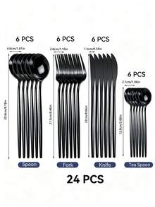 24pcs Stainless Steel Hotel Western Dining Cutlery Set With Knife, Fork, Spoon And Tea Spoon,Kitchen,Christmas Gift