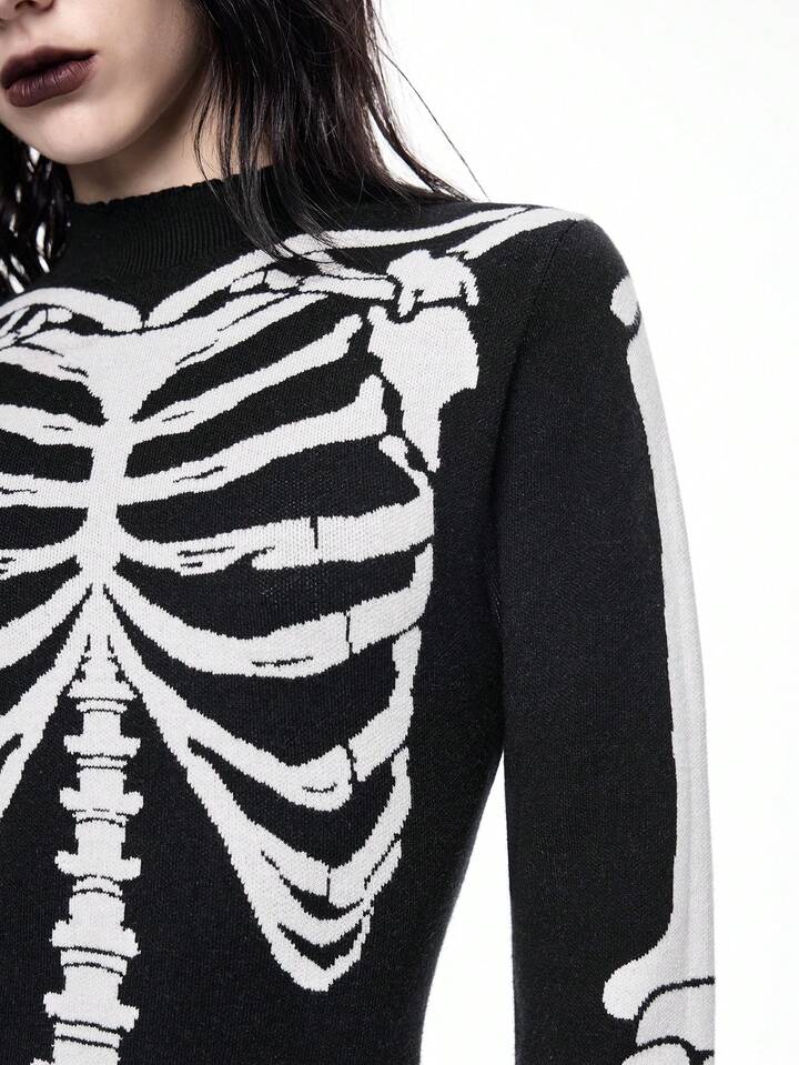 skeleton knit sweater dress Our Gothic Jacquard For Women is such a vibe skeleton dress to impress