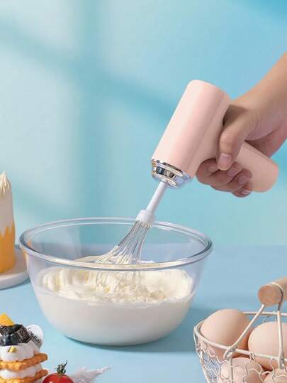 Teckwe 1 pieza Batidor de huevos de mano para uso doméstico, batidora eléctrica de carga inalámbrica, pequeño batidor automático de engranaje ajustable