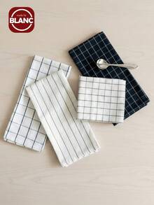 1pc/2pcs/4pcs Black Rectangle (15.75*23.62 Inches) Kitchen Towel, Tea Towel, Dining Cloth Set, Simple Jacquard Striped Plaid Pattern, Large Size Multi-Purpose Kitchen Cloth, Can Be Used As Napkin, Hot Pad, Dish Cloth, Cover Cloth, Suitable For All Seasons - Multicolor - View 1