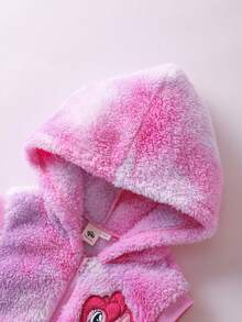 My Little Pony X SHEIN Young Girl Y2K Dreamy Sweet Purple & Pink Cartoon Pony Embroidery Tie-Dye Fluffy Hooded Vest Jacket, Suitable For Autumn/Winter - Purple - View 5