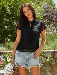 KARISMINA 女士系领短泡泡袖时尚衬衫