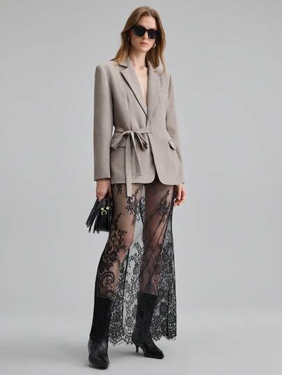 Ontre 2026 Spring/Summer Women's Asymmetric Design Waist Cinched Loose Fit Lapel Collar Office/Casual Blazer Jacket, Versatile For Independence Day, Business, Commute, Romantic, Vacation Party, Fashion