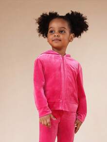 SUMWON Girls Velvet Hoodie And Jogger Co Ord Set With Full Zip Closure Hood For Casual Comfort Vacation - Pink - View 3