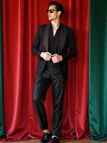 Manfinity VCAY Stylish Men's Long Black Wide Leg Pants With Woven Fabric Colorblock Pattern And Glamorous Disco Zipper - Black - View 5