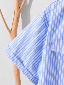 Tween Boy Japanese/Korean Style Short Sleeve Shirt And Shorts Set - Blue - View 10