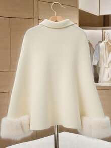 Franclia New Autumn/Winter High-End Fringed Shawl Cardigan, Elegant Knitted Sweater For Women - Apricot - View 2