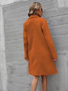 SHEIN Clasi 女士秋冬时尚纯色双排扣大衣 - 橘色 - 查看 2