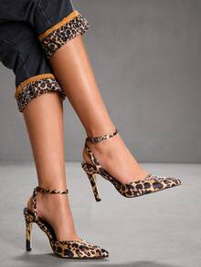 CUCCOO SZL Women's Pointed Toe Leopard Print Stiletto High Heel Sandals, Versatile For Commuting - Apricot - View 7