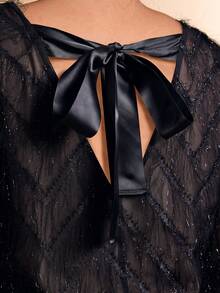 Cravure Plus Size Women Elegant Bow Decor Short Dress - Multicolor - View 4