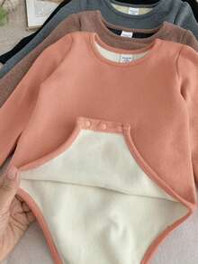 SHEIN 4件套女婴纯色针织长袖连体衣，休闲简约风格，适合室内、户外滑雪、日常穿着、运动、玩耍、派对、摄影、圣诞节以及秋冬季其他场合。 - 彩色 - 查看 4