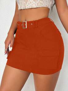 Zolique Women's Solid Color Casual Versatile Fashionable Short Skirt - Brown - View 4