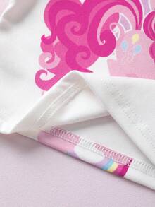 My Little Pony X SHEIN 两件套女婴可爱粉色小马印花长袖上衣和彩虹星星印花长裤睡衣套装，适合春、秋、冬季穿着。 - 白色 - 查看 6