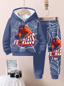 Boys Fearless Superhero Hoodie & Sweatpants Set | Comic Graphic Spider Web Outfit | Cool Fall Winter Toddler Streetwear - Multicolor - View 3